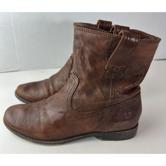 Frye Anna Shortie Leather Pull On Ankle Boots Camel Brown Size 6.5 M 3471055 - Picture 7 of 16